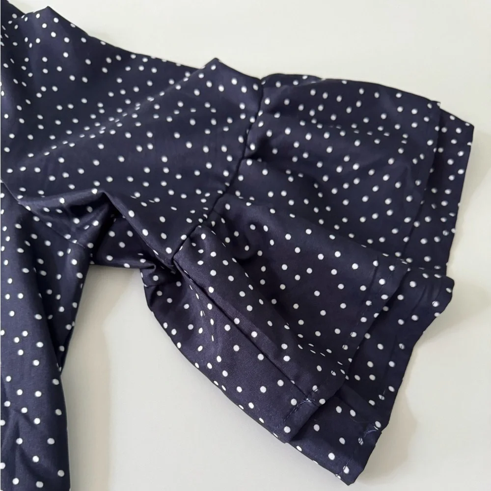 Belongsci Navy Polka Dot V-Neck Dress - Picture 7 of 10